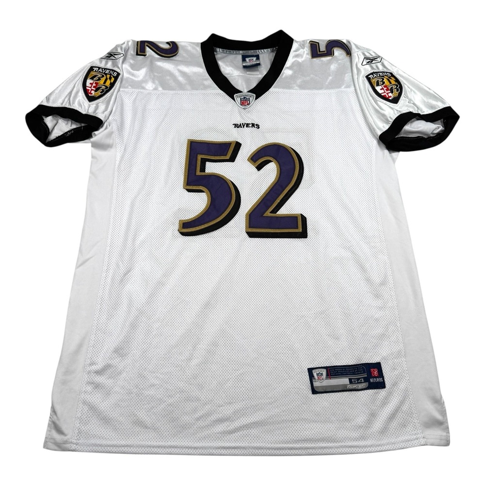 Baltimore Ravens Football Jersey Mens 54 White NFL Reebok Ray Lewis 52 Stitched